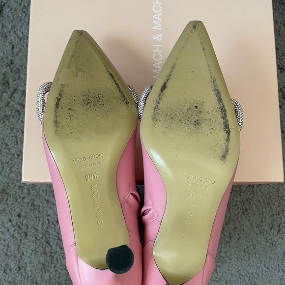 MACH & MACH Pink Leather Double Bow Crystal Bootie - Picture 7 of 11